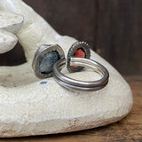 Split Ring with Garnet and Tourmaline in Quartz Specimen