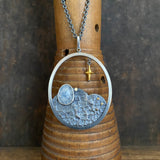 Lunar Terrain Pendant with Rainbow Moonstone