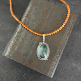 Orbit Pendant with Aquamarine and Orange Jade