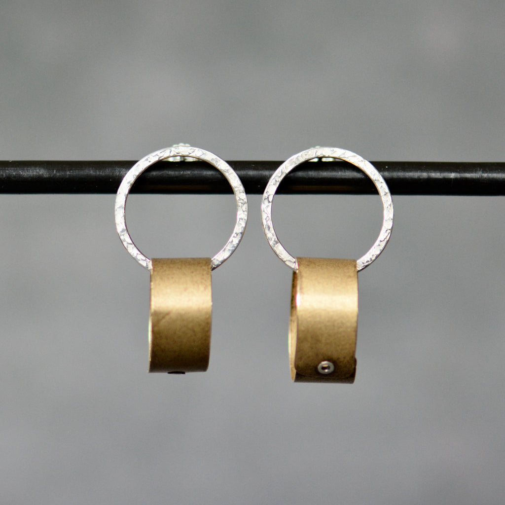 Brass and Sterling Ring Earrings