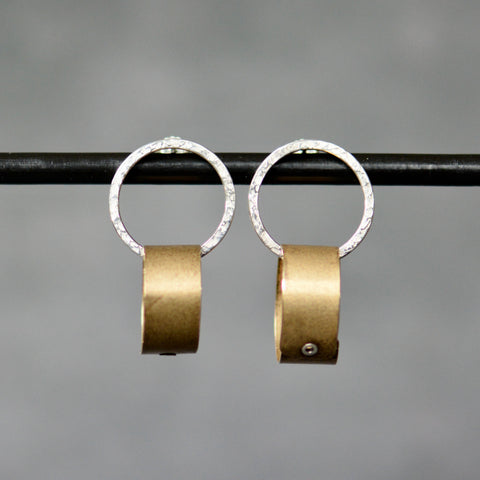 Brass and Sterling Ring Earrings