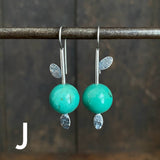 Lunar Sprout Earrings with Gemstone Bead