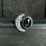 Split Ring with Crescent Moon and Black Moonstone
