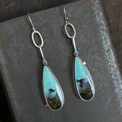 Oval Drop Earrings with Opalized Wood