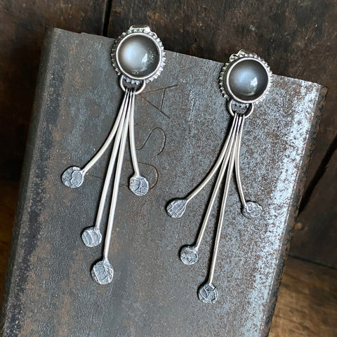 Lunar Dewdrop Earrings with Gray Moonstone