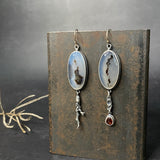 Ramulus Dendritic Agate Earrings with Garnet Drop
