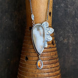 Lunar Bloom Pendant with Sakura Agate and Hessonite Garnet