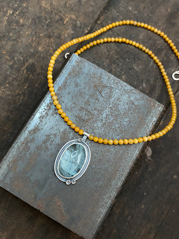 Cladonia Pendant with Aquamarine and Yellow Jade