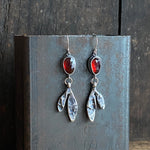 Lunar Sprout Dangle Earrings with Garnet