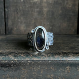Meteorite Ring with Lattice Black Moonstne