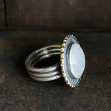 Halo Ring with Rainbow Moonstone