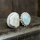 Split Ring with Aquamarine and Smoky Quartz