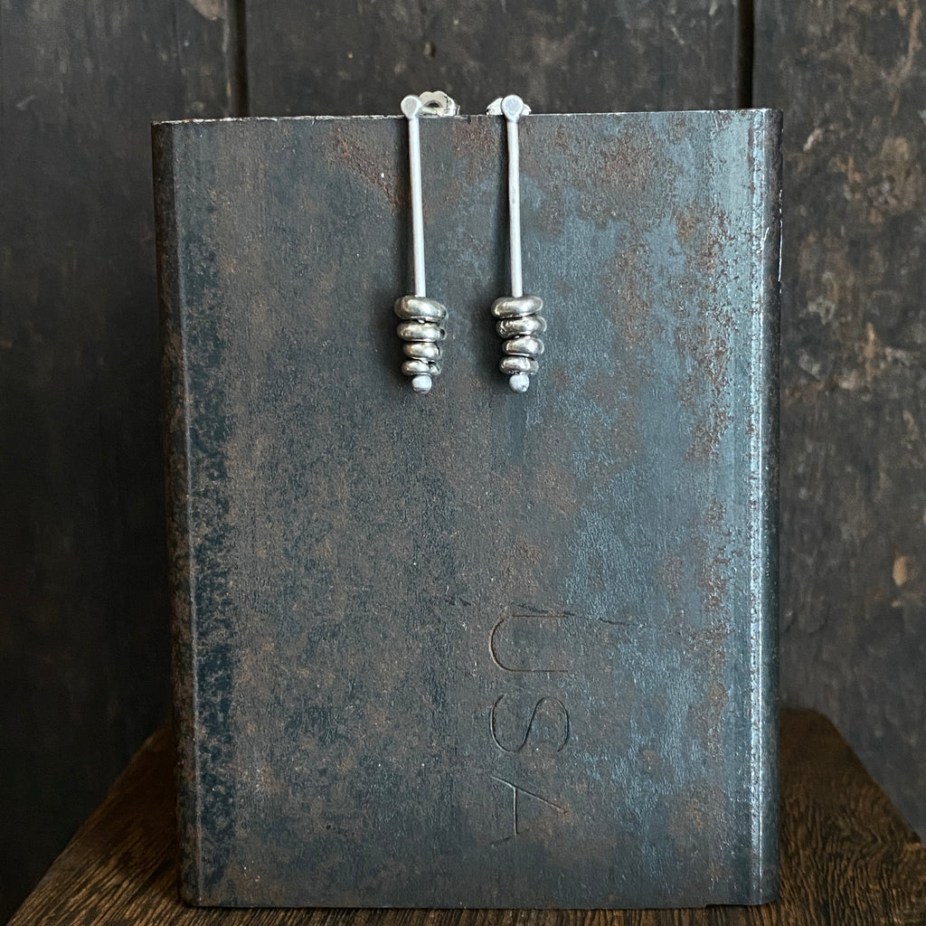 Lunar Stacked Dot Earrings, Silver