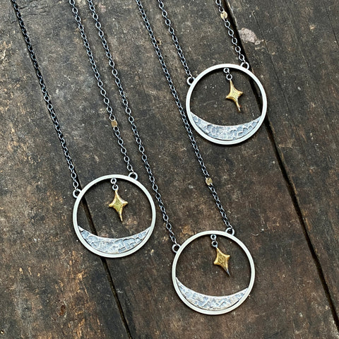 Lunar Crescent Pendant with Gilded North Star
