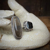 Split Ring with Lattice Moonstone and Black Tourmaline in Quartz