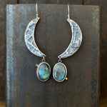Lunar Crescent Earrings with Labradorite