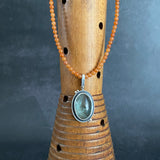 Orbit Pendant with Aquamarine and Orange Jade