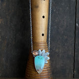 Lunar Side Bloom Pendant with Opalized Wood and Sunstone