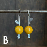 Lunar Sprout Earrings with Gemstone Bead