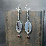 Ramulus Dendritic Agate Drop Earrings with Garnet