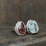 Split Ring with Garnet and Tourmaline in Quartz Specimen