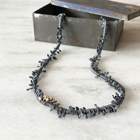 Lunar Oxidized Dewdrop Necklace with 14k