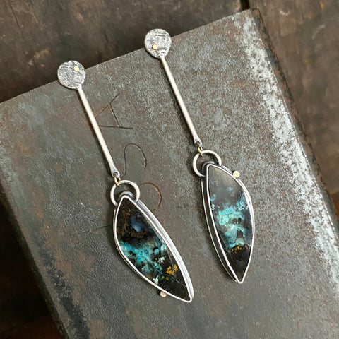 Lunar Drop Earrings with Opalized Wood