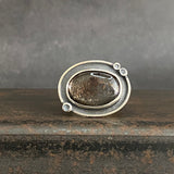 Cladonia Orbit Ring with Lattice Black Moonstone