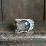 Meteorite Ring with Rose Cut Gray Moonstone