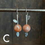 Lunar Sprout Earrings with Gemstone Bead