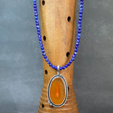 Cladonia Orbit Pendant with Carnelian and Lapis Lazuli