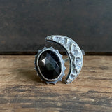 Split Ring with Crescent Moon and Black Moonstone
