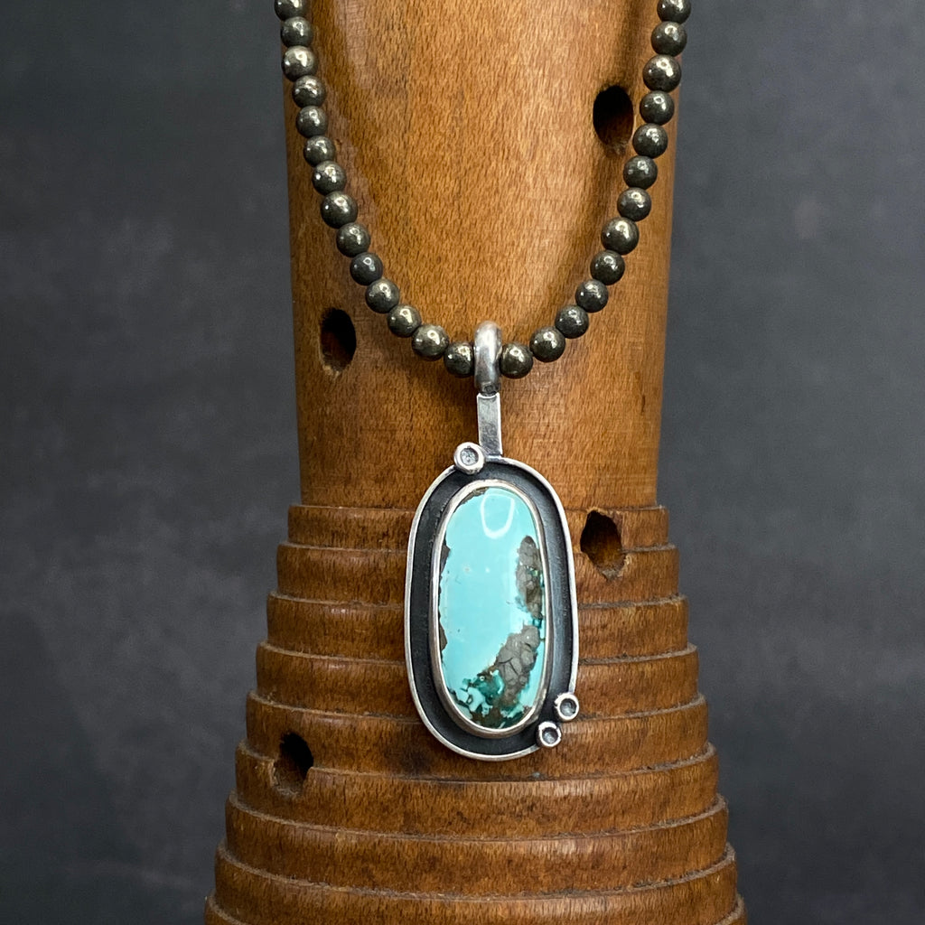 Cladonia Orbit Pendant with Turquoise and Pyrite