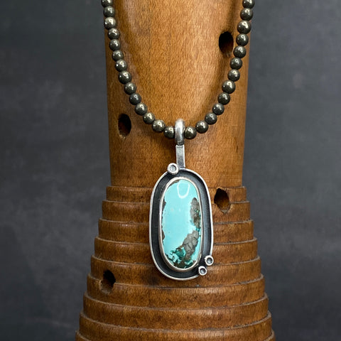 Cladonia Orbit Pendant with Turquoise and Pyrite