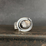 Cladonia Orbit Ring with Lattice Black Moonstone