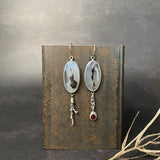 Ramulus Dendritic Agate Earrings with Garnet Drop