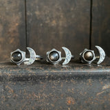 Lunar Crescent Split Ring with Black Moonstone