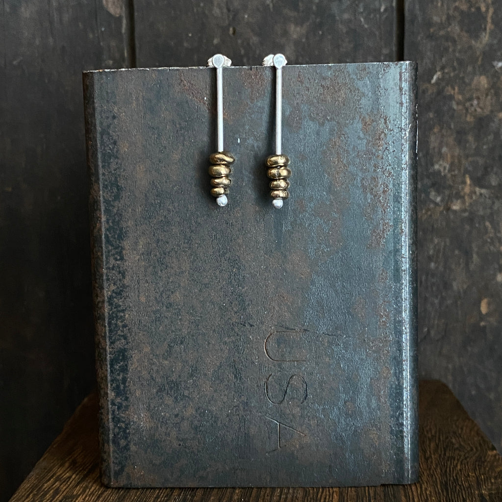Lunar Stacked Dot Earrings, Bronze