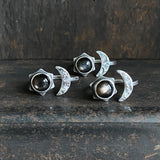Lunar Crescent Split Ring with Black Moonstone