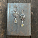 Spiny Hinge Earrings with Gray Sapphire and Golden Rutilated Quartz