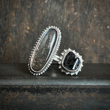 Split Ring with Lattice Moonstone and Black Tourmaline in Quartz