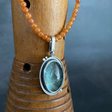 Orbit Pendant with Aquamarine and Orange Jade