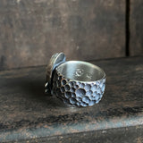 Meteorite Ring with Lattice Black Moonstne
