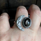 Split Ring with Crescent Moon and Black Moonstone