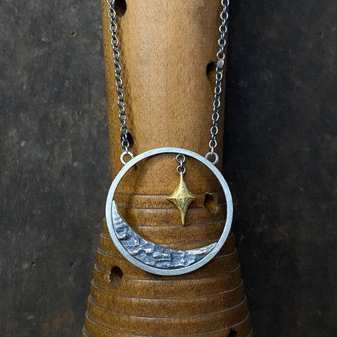 Lunar Crescent Pendant with Keum Boo Star